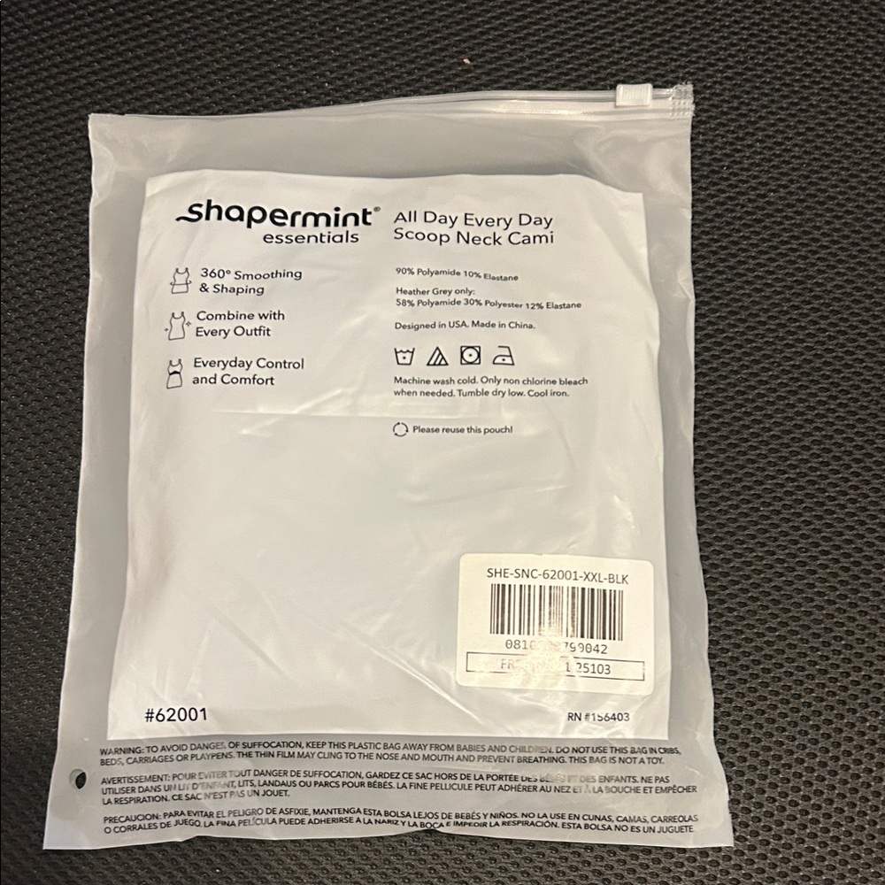 Shapermint Essentials Scoop Neck Cami 2XL - Black - Picture 2 of 3